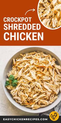 Shredded chicken is a must for easy family dinners and I love to make it in my Crockpot because it's just so simple! I season some chicken breasts with a few basic herbs and spices, let it slow cook until it gets perfectly juice and tender, then shred it up to use in all kinds of meals. This slow cooker shredded chicken is great for meal prep, and can be used to make tacos, sandwiches, salads, enchiladas, and so much more!