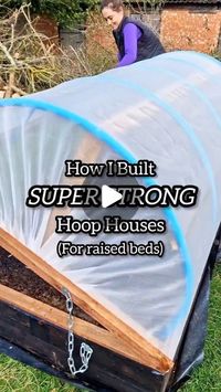 Carpenter's Daughter - Vikkie Lee on Instagram: "Here's how I made my hinged hoop houses, which now have heir 2nd lot of veggies in for the year.

These have been brilliant for keeping slugs and insects at bay with insect netting installed, and others with clear plastic.

And when the weather gets cooler, I'll be placing tarpaulin over the netting to extend my growing season ❤️

Note, I've preferred insect netting as they're breathable and I can water through them!

🌟Comment "HOOP HOUSE" to find out how I made them!

#hoophouse #growingvegetables #kitchengarden #girlswhogarden #girlswhodiy #hoophousing #polytunnel #gardendiy #allotmentbeginner"