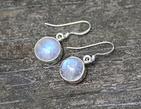 Rainbow Moonstone bezel set Earrings - available in bright or in oxidized sterling silver - June Birthstone, Bridesmaid Jewelry