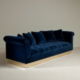 Deep Buttoned Navy Velvet Upholstered Sofa