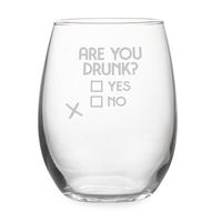 Versatile enough for water, wine, and juice, each 21-ounce stemless tumbler features a design that is sand etched by hand. | Latitude Run® Are You Drunk? Stemless Wine Glass Glass, Size 4.625 H x 3.75 W in | Wayfair