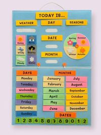 Handmade felt calendars to help your little one learn about the date, weather and seasons of the year. This handmade poster has moveable velcro months, dates and days of the week, so your child can start to learn about the passage of time, to further complete this education the calendar also includes two clock wheels, one of which shows the season and another which they can use to display the weather.  With this your child can begin getting an understanding of how the dates and weather works throughout the year. Ideal for home and preschool use! Approximate dimensions: 17.7 inches x  28 inches