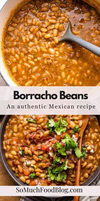 Tender and creamy Borracho beans (Frijoles Borrachos) are an easy Mexican side dish recipe of pinto beans simmered in a flavorful beer broth. These beans are great as an easy side dish, or delicious as a main dish served with tortillas.