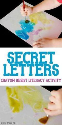 Secret Letters Activity: an awesome crayon resist literacy activity that's so much fun! A quick and easy indoor activity for toddlers and preschoolers; alphabet activity