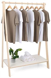 Eco-Friendly Wooden Clothes Rack with Wooden Shelf, Collapsible Design - Natural