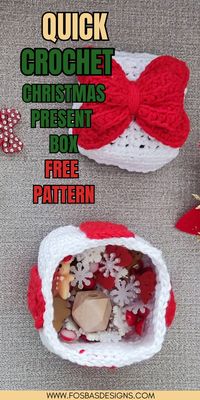 Quick Crochet Christmas Gift Ideas - Hand your present in style this season by making this cute crochet present box. | Quick Christmas Projects | Trendy Crochet Christmas Projects