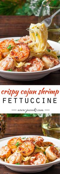 Crispy cajun shrimp fettuccine with a super easy creamy sauce and crispy cajun shrimp that can be on your dinner table in 20 minutes tops!