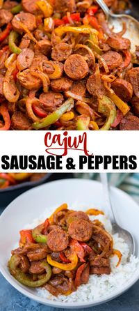 This Cajun Sausage and peppers skillet with caramelized onions, Crunchy peppers,  is so flavourful. You need less than 30 minutes and one pan to make this dinner on a busy weeknight.