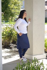 We are so excited about our new Pink Label Athletic Line! Our Palermo skirts feature your choice of attached hidden or long leggings. (calf length coming soon) Quality and breathable stretch fabric, elastic plus drawstring waist with metal aglets, and POCKETS! Perfect for swimming too! Modeled in large 5'5.5". 3 modeled photo wearing small in navy leggings 100% Polyester Small (waist 28-32"/hips 36"/length 25") Medium (waist 30-34"/hips 38"/length 25") Large (waist 32-36"/hips 40"/length 25") XL