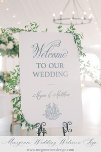 Wedding welcome sign with elegant script and monogram, the perfect addition to your reception. Custom designs are available.