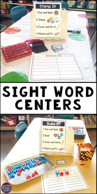 Looking for fun independent sight word centers for your kindergarten, first grade, or second grade class? Use these hands on activities with any high frequency word or spelling list. Visual directions make them easy to teach and prep!