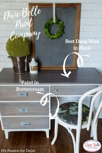 Dixie Belle Paint Company is the easy peasy paint option! This desk was painted in the color Buttercream with Best Dang Wax in Black.   #dixiebellepaint #bestpaintonplanetearth #chalklife #homedecor #doityourself #diy #chalkmineralpaint #chalkpainted #easypeasypaint #makingoldnew #whybuynew #justpainting #paintedfurniture