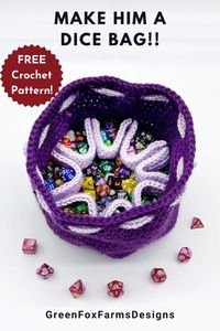 If he's into games of chance, like dice games, board games or Dungeons and Dragons - then he'll absolutely love this 8 pocket dice bag! They make a great dice storage idea too! This free crochet pattern comes with very easily understood written instructions and photos to help you along.