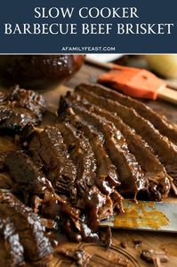 Slow Cooker Barbecue Beef Brisket - A super simple way to prepare fall-apart-tender beef brisket! And the sauce is amazing too!