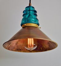 Vintage Glass Insulator Pendant Lamp with Spun Brass by luceantica