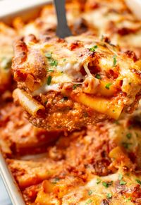 Everyone will want seconds of this baked ziti recipe! It's so cheesy and loaded with Italian sausage in an easy homemade tomato sauce.