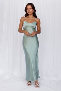 Length from top of bust to hem of size S: 132cm. Chest: 36cm, Waist: 32cm, across front only of size S. Maxi dress. Lined. Model is a standard XS and is wearing size XS. True to size. Non-stretch. Luxurious satin. Scoop neckline. V-back. Crisscross tie-up back. Vent extension. Straight, flowy silhouette. Zipper with hook eye closure. Cold hand wash only. Polyester. This material is very delicate. Please handle with care. Please Note: This product is a Hello Molly Exclusive. Step into a world of