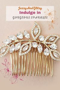 This statement-making gold bridal hair comb features marquise-shaped brilliant CZ stones into a delicate leaf deco pattern.