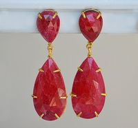 Double Faceted Ruby Vermeil Gold prong set Earrings - Double Drop Earrings - July Birthstone