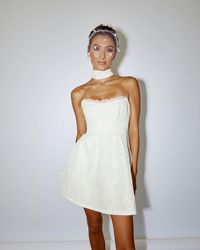 Chic White Lace Flowers Cocktail Party Dresses Ivory Strapless Short F