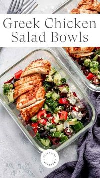 23min · 4 servings  A Greek Chicken Salad is a fresh spring flavor you can make any time of year. Packed with bright healthy ingredients, it makes a great lunch or meal prep solution.  For the Chicken  • 1 pounds boneless skinless free-range chicken breasts  • 2 tablespoons olive oil  • 3 cloves garlic minced  • 1 tablespoon dried oregano  • 1 teaspoon paprika  • Kosher salt and freshly ground black pepper to taste  For the Salad  • 1 red bell pepper chopped  • 1 cup red onions chopped  • ½ cup black olives sliced  • 1 medium cucumber diced  • 3 tablespoons feta cheese crumbled (omit if you are following whole30)  • 2 tablespoons extra virgin olive oil  • ½ teaspoon garlic minced  • 1 tablespoon lemon juice  • Salt and freshly ground black pepper  • 1 tablespoon fresh parsley chopped