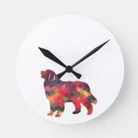 Bernese Mountain Dog Geometric Pattern Multi Round Clock | Zazzle.com