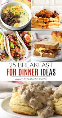 25 Breakfast for dinner ideas by The Toasty Kitchen. Who says breakfast foods can only be made in the morning? Today I'm sharing 25 easy and delicious breakfast for dinner ideas to switch things up at mealtime. #breakfastfordinner #brinner #breakfastrecipes #breakfast #dinnerideas