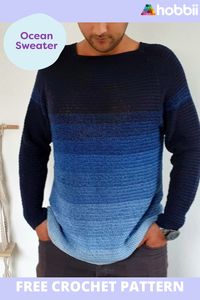 Get started on this DIY project on Ocean Sweater Crochet Pattern. This Ocean Sweater is so beautiful and even men who said they would never wear crochet really love it. It’s very light and can be worn all year long. It has a standard fit with a positive ease of 4 cm around chest circumference but it can easily be adjusted by working more or fewer rounds for the yoke.The pattern for Ocean Sweater can be downloaded for free