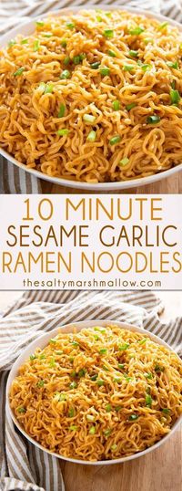 Sesame Garlic Ramen Noodles Recipe - The best ramen noodle recipe made easy at home with a simple and super flavorful sauce! Learn how to make ramen taste even better in a snap! #noodles #ramennoodles #easydinnerrecipes #thesaltymarshmallow #easyramenrecipes