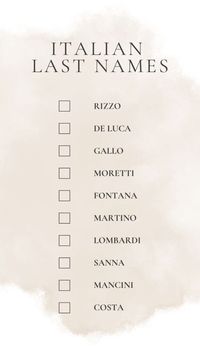 Explore a curated printable list of unique Italian last names, perfect for adding an authentic touch to your family history research, creative projects, or character development. These Italian surnames reflect rich cultural heritage and can inspire your next story, art piece, or genealogy project. Ideal for writers, researchers, or anyone intrigued by Italian traditions. Download and enjoy discovering the beauty of Italian names. #ItalianLastNames #UniqueSurnames #CulturalHeritage