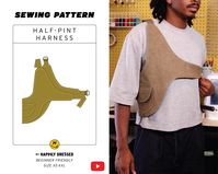 Create your own Half-Pint Harness with this PDF men's sewing pattern, available in sizes XXS-XXL. This unisex, asymmetrical vest features a pocket and flap with a harness-like shape.  Included in the Pattern: Detailed instructions with clear illustrations Print-at-Home Files (US Letter + A4) Large Format File (A0/Copyshop) Projector File YouTube Tutorial: https://youtu.be/c1vn68YVPSM Pattern Details: Asymmetrical Straps with adjusters Pocket with flap Customizable features Get inspired by others