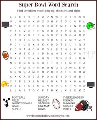 Football Family Fun - Super Bowl Word Search Children Printables : Kid Activities