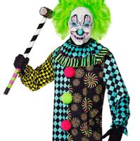 Mens Neon Clown Costume From Spirit Halloween, Includes Jumpsuit, Collar, And Mask That Lights Up (Mask Never Worn). Adult Large Size. Worn Once. Husband Tore Cover Photo To Show Makeup Artist.