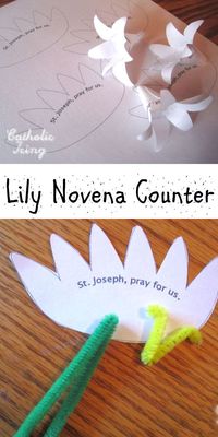 These free prinable lilies are perfect for counting novenas with Catholic kids! Are you ready for St. Joseph's Feast day? #novena #stjoseph #lilycraft #cahtoliccraft #liturgicalliving