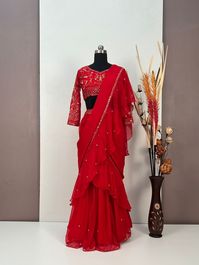 *Rate : 1499+$* *_BOUTIQUE STYLE EXCLUSIVE FANCY PARTY WEAR RED FAUX GEORGETTE RUFFLE SEQUENCE EMBROIDERY WORK LEHENGA SAREE WITH HEAVY WORK BLOUSE🚀 *_ *LEHENGA SAREE* : FAUX GEORGETTE WITH SEQUENCE EMBROIDERY AND MOTI WORK *FULLSTITCHED* LEHENGA SAREE WITH FULLFLAIR AND ROUND RUFFLE *CHOLI* : FAUX GEORGETTE WITH HEAVY SEQUENCE EMEBROIDERY WORK 0.80meter UNSTITCHED *Weight* : 850gm 😀✅Best quality ever✅😀 😋 *👌No Compromise with Quality👌* 😋