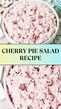 Cherry pie salad requires six simple ingredients and less than six minutes to make and receives rave reviews whenever I serve it! It takes only 5 minutes to make but you do need to chill it for a few hours or overnight.