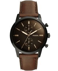 So smooth in brown and black, this sophisticated chronograph from Fossil's Townsman series features a balanced dial with bright details. Style #FS5437