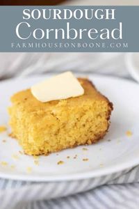 Super moist sourdough cornbread, fermented overnight to achieve that sourdough tang we all love. It is the perfect combination of savory and sweet, with a hint of tanginess. #farmhouseonboone #sourdough #sourdoughcornbread