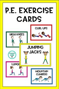 These exercise cards will play a perfect part within your PE lessons! Countless uses with these cards! Print and laminate to use again and again. These can be used in stations, warm up activities, games, and exercise units. This PDF comes with 13 exercise cards. Visit my TPT store to purchase! #PE #physed #exercise #printables