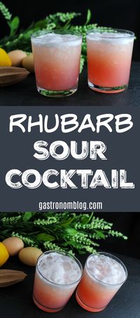 Rhubarb Sour Cocktail, a great craft cocktail with gin, rhubarb simple syrup, lemon juice and an egg white #cocktail #sugar #garden #egg