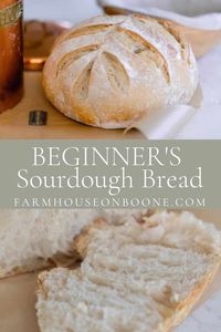 Learn how to make the easiest homemade sourdough bread recipe perfect for beginners. All you need is a few ingredients, some time, and patience. You'll never want to go back to store-bought bread again. #farmhouseonboone #sourdoughbread #beginnerssourdoughbread