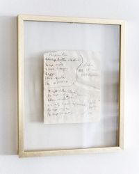 preserved and framed handwritten recipe art