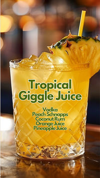 Enjoy your Tropical Giggle Juice responsibly and get ready for a fun, fruity adventure in every sip. This fun and fruity cocktail blends tropical flavors with a smooth kick. #tropicalgigglejuice