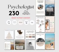 Looking to build your Instagram following as a Psychologist and promote mental health and wellbeing? Well, look no further! These social media templates are specifically designed for Psychologists developing their on-line presence.  Easy to customise in Canva to help you create beautiful posts, stories, and highlight covers that will capture your audience's attention.  With 230 designs to choose from, you're sure to find the perfect template for your needs.  -> Note: It's a digital item and no p