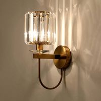 Buy Cylindrical Crystal Wall Lighting Postmodern 1 Head Gold Finish Sconce with Curved Arm for only $129.33 at Clearhalo!