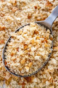 Learn how to make bread crumbs from scratch. Use them as a crunchy topping, coating, or mix-in for dishes like breaded chicken, casseroles, or meatballs. #breadcrumbs #howto #cooking