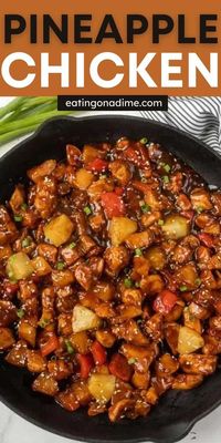 This Pineapple Chicken Recipe is incredible. The pineapple and chicken come together for the best flavor for an easy Chinese meal that you can make at home. You will love this pineapple chicken stir fry that is easy to make and tastes better than take out. The entire family will love this pineapple chicken and rice. #eatingonadime #chickenrecipes #chineserecipes #asianrecipes #stirfry