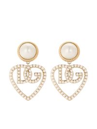 gold-tone brass polished finish drop design heart pendant faux-pearl embellishment clip-on hooks These earrings come as a pair.