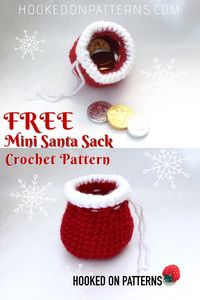 Free Christmas Crochet Patterns - Mini Santa Sack Crochet Pattern. Crochet this cute Xmas pouch to store chocolate coins this Christmas. #Santa #FreeCrochetPatterns @HookedOnPatterns Fun Christmas Decorations / Crochet Patterns for Beginners. #CraftsIdeas