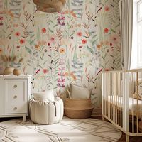 Colorful Floral Nursery Girl Peel and Stick Wallpaper, White Children Daisy, Branches, Rose Removable - Etsy